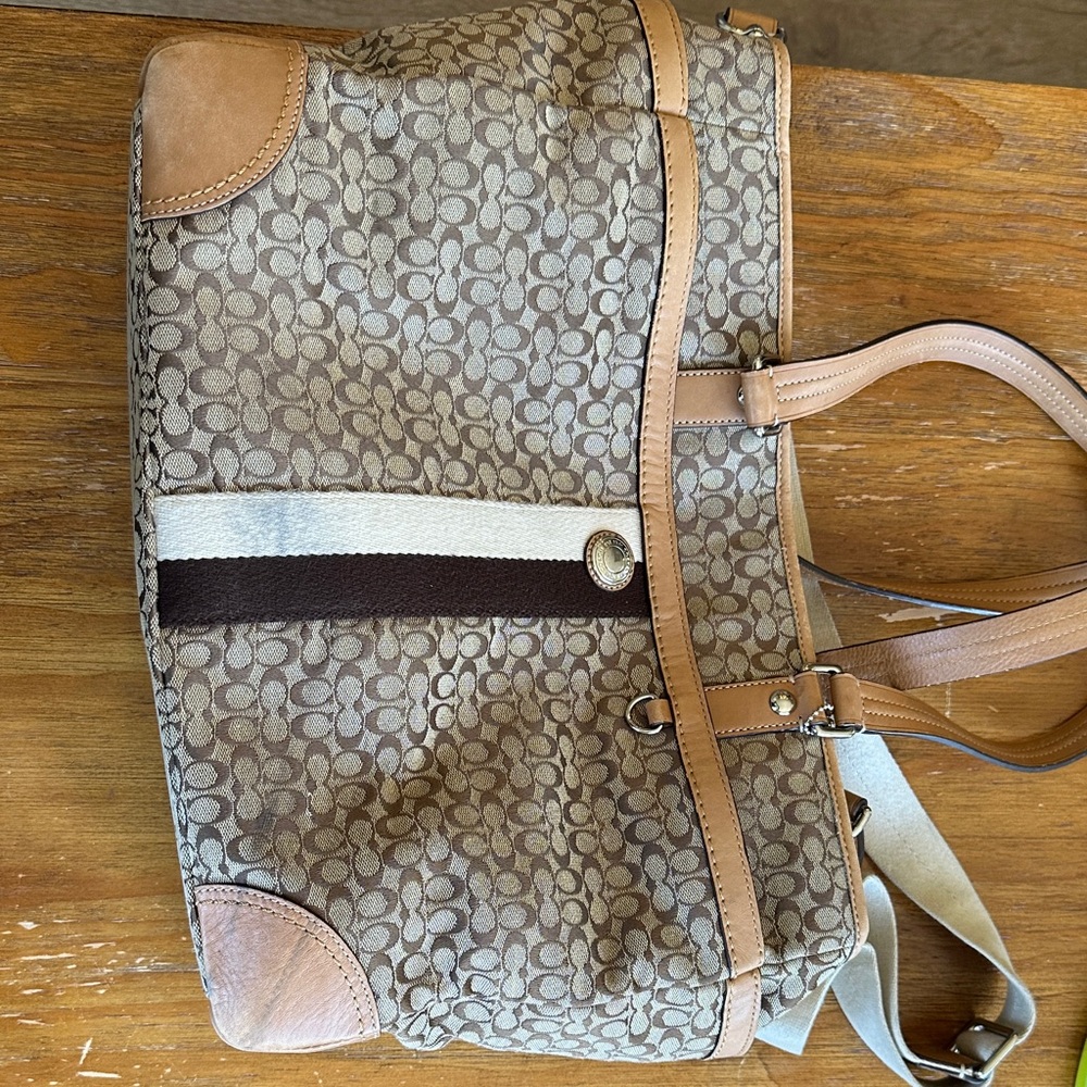 Coach Tan and Brown Signature Baby Bag
